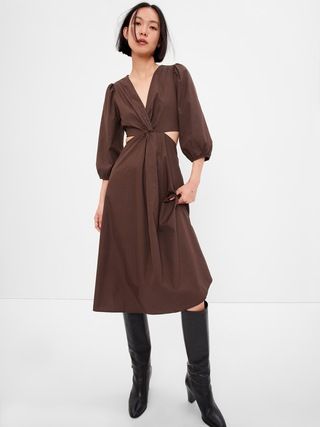 Puff Sleeve Cutout Midi Dress | Gap (US)