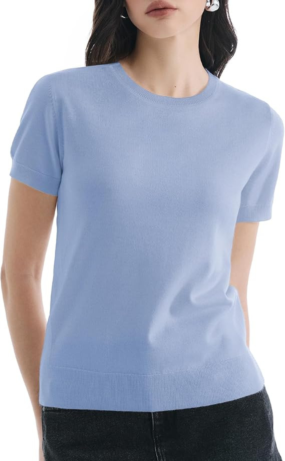 Women's Short Sleeve Sweaters Crew Neck Tops Lightweight Pullover Casual Business Grace in Motion... | Amazon (US)