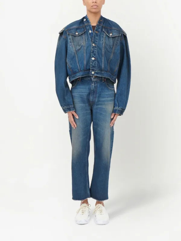 MM6 Maison Margiela Collarless Denim Jacket - Farfetch | Farfetch Global