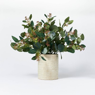 20" x 18" Seeded Eucalyptus and Pod Plant Arrangement in Ceramic Vase - Threshold™ designed wit... | Target