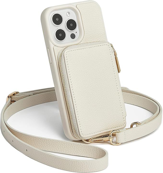 ZVE iPhone 14 Pro Wallet Case Crossbody, Zipper Leather Phone Case with RFID Blocking Card Holder... | Amazon (US)