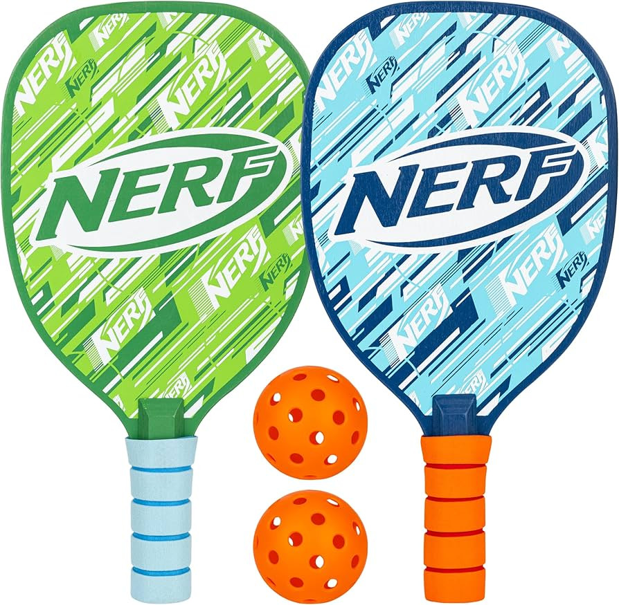 NERF 2 Player Pickleball Paddle Set - Youth Pickleball Equipment Set - (2) Wooden Paddles with Fo... | Amazon (US)