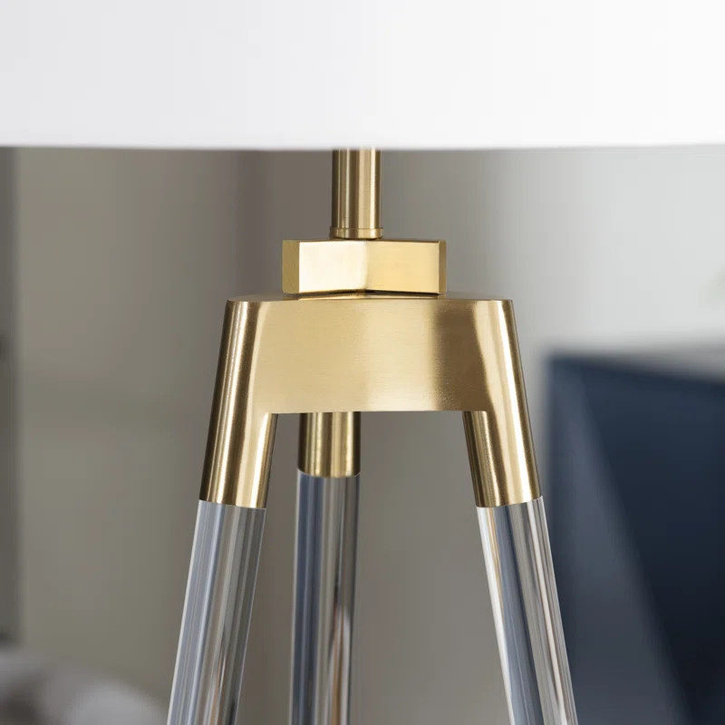 Kondo 62" Acrylic Tripod Floor Lamp with Linen Drum Shade, Clear | Wayfair North America