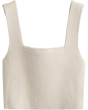 COZYEASE Women's Plus Size Ribbed Knit Square Neck Sleeveless Crop Top Solid Tank Top | Amazon (US)
