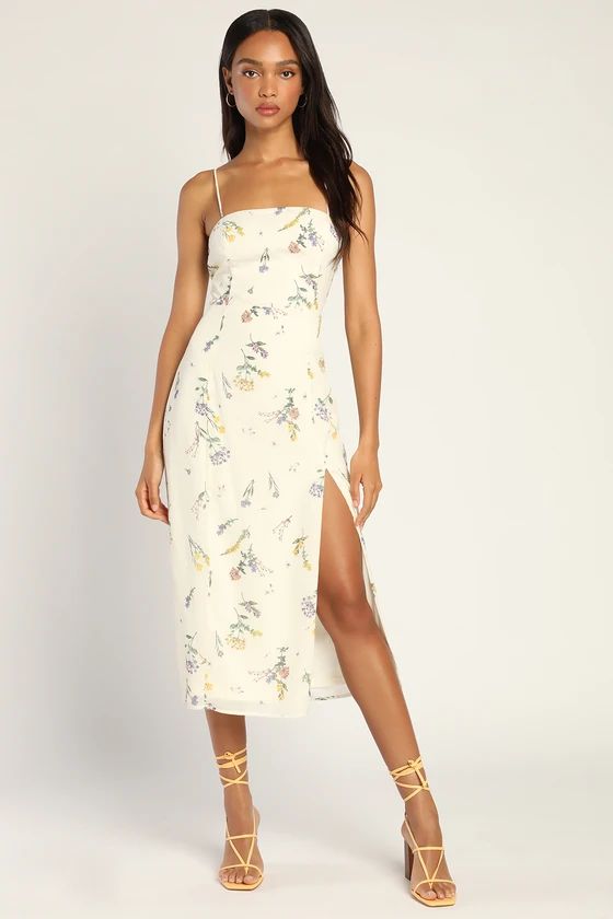 Feel the Love Ivory Floral Print Lace-Up Midi Dress | Lulus (US)