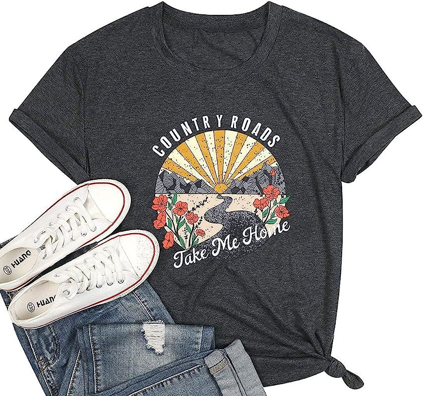 Country Roads Take Me Home Shirt Womens Country Music Tshirts Vintage Nashville Short Sleeve Tees... | Amazon (US)