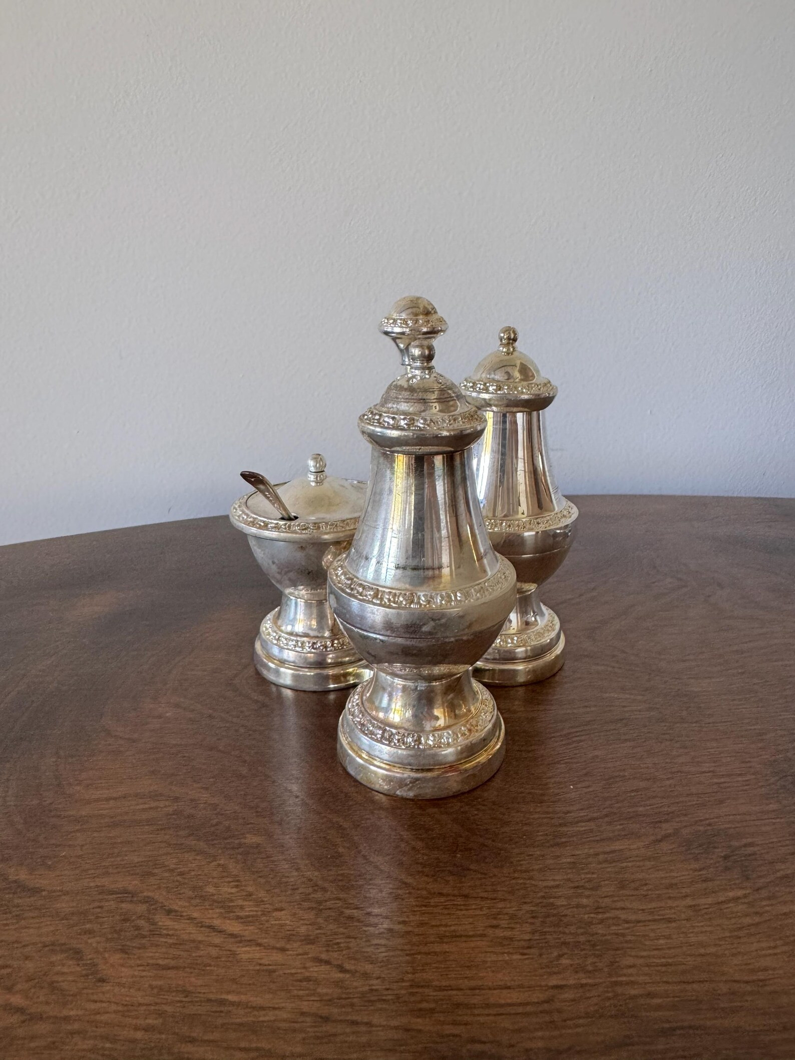 Vintage Silverplate Condiment Set with Holder – English Salt, Pepper & Mustard Pot | Etsy (US)