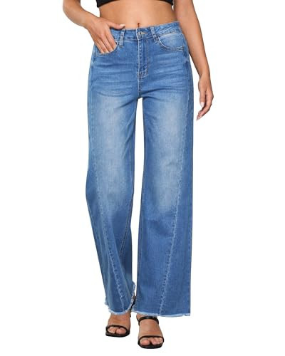 GRAPENT Jeans Plus Size for Women Plus Size Wide Leg Pants for Women Women Pants Denim Outfit Denim Pants for Women High Waisted Baggy Jeans for Women Medium Blue Size XX-Large US Size 20 to Size 22 | Amazon (US)