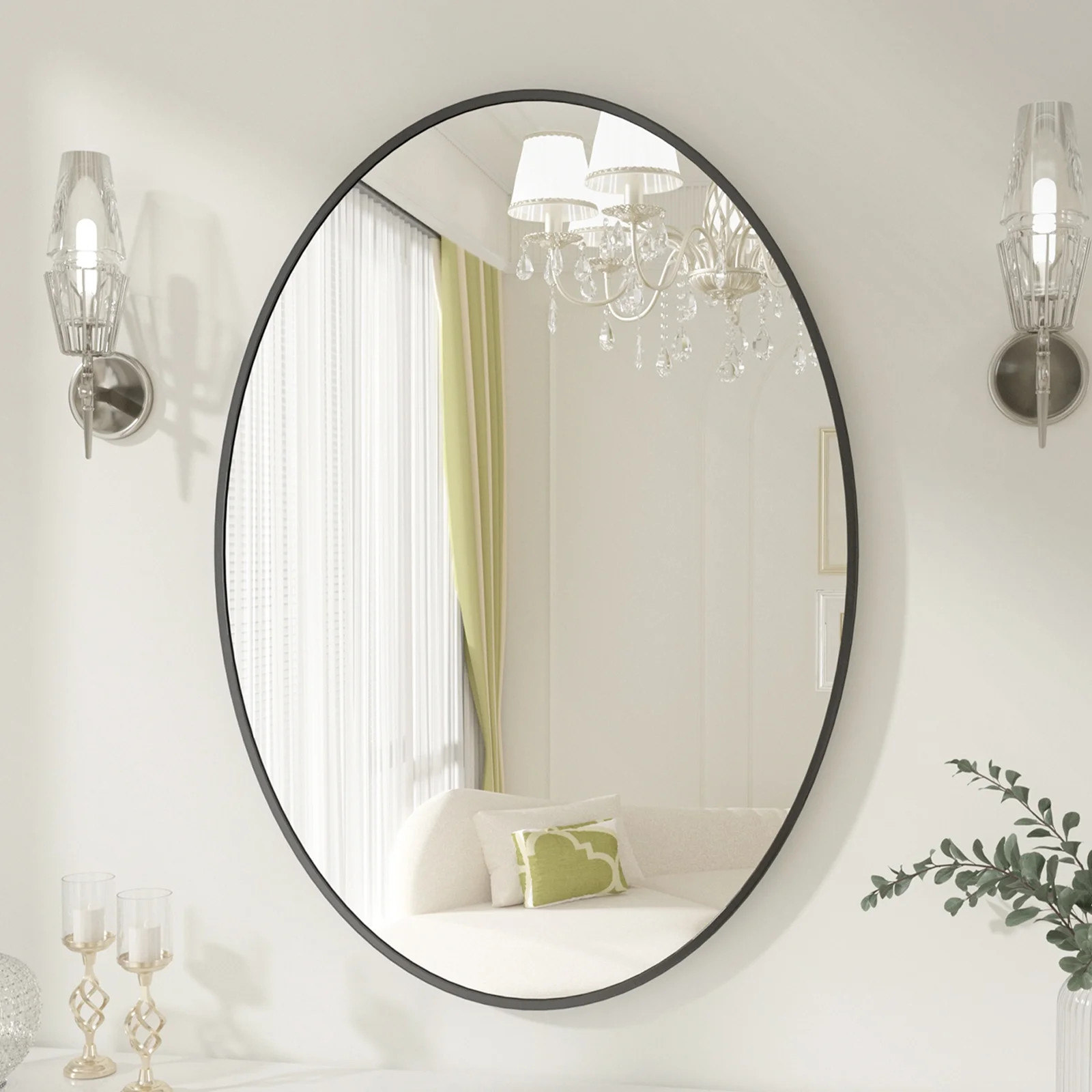 BEAUTYPEAK 20" x 28" Oval Bathroom Mirror Wall Mirror Hanging Vanity Mirror, Black - Walmart.com | Walmart (US)