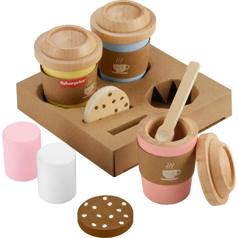 Fisher-Price Wooden Coffee To Go Set, 15-Piece Cafe Shop Playset Preschool Role-Play - Walmart.co... | Walmart (US)