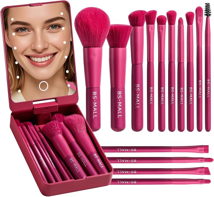 BS-MALL Travel Makeup Brush Set Foundation Powder Concealers Eye Shadows Makeup Set with LED ligh... | Amazon (US)