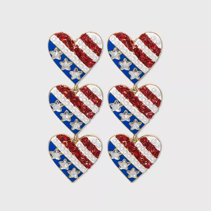 SUGARFIX by BaubleBar Star-Spangled Heart Drop Earrings - Red/White/Blue | Target