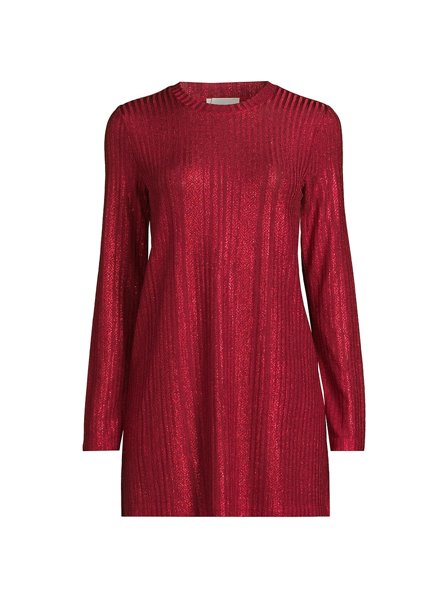 Women's Jenna Metallic Rib-Knit Crewneck Tunic - Savvy Red - Size XS | Saks Fifth Avenue