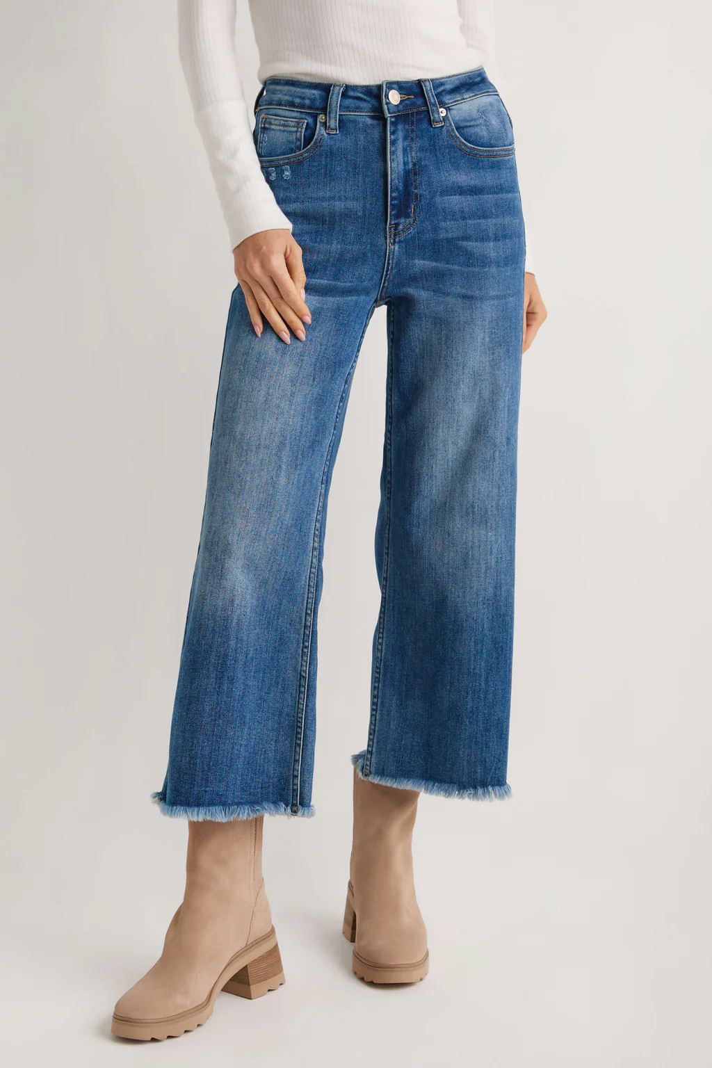 Risen Crop Raw Hem Wideleg Jeans | Social Threads
