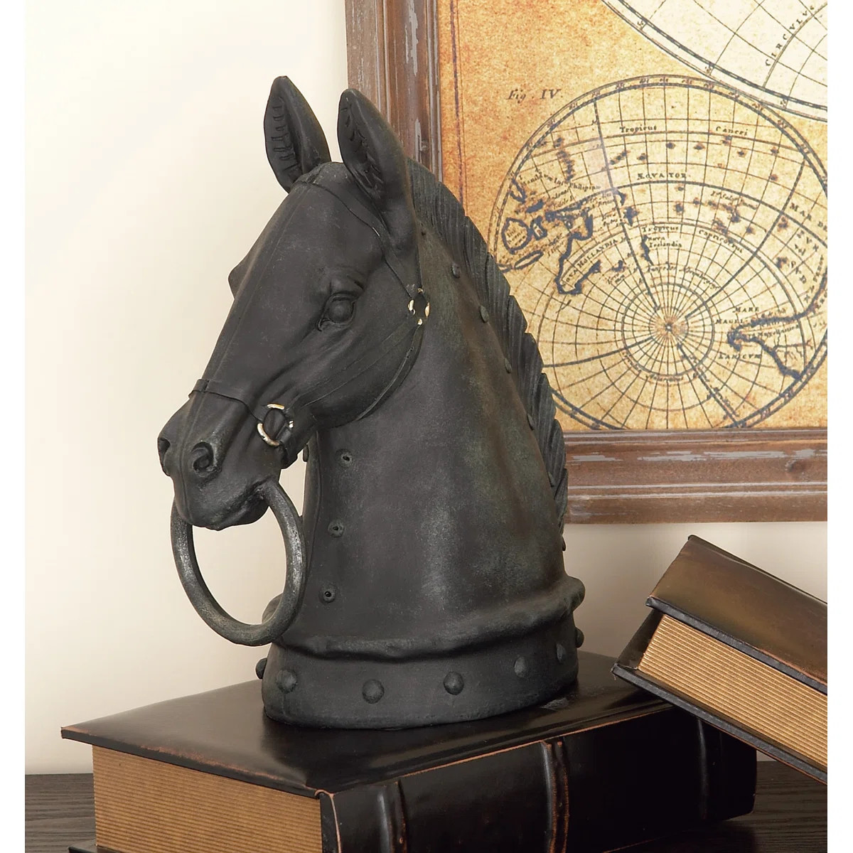Lula Polystone Antique Style Head Horse Decorative Sculpture with Hitching Post and Gold Accents | Wayfair North America