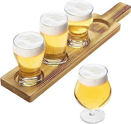 MyGift 5-Piece Variety Craft Beer Tasting Flight Set with 4 Glasses & Light Brown Wood Paddle Ser... | Amazon (US)