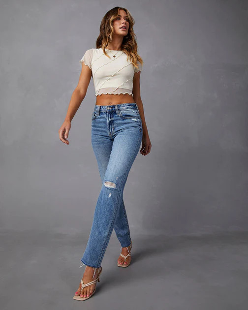 Sharpae High Rise Distressed Jeans - Medium Wash | VICI