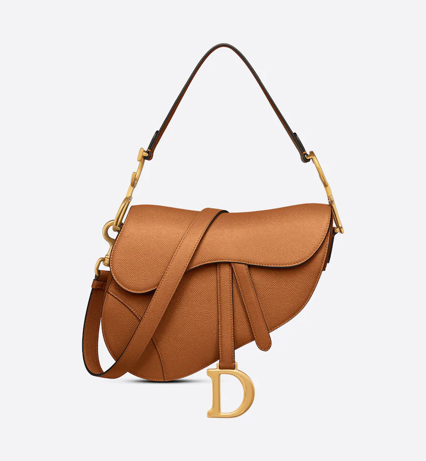 Saddle Bag with Strap Cognac-Colored Grained Calfskin | DIOR | Dior Couture