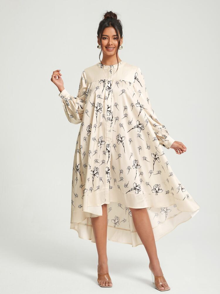SHEIN X Kovid Kapoor Floral Print High Low Hem Smock Dress | SHEIN