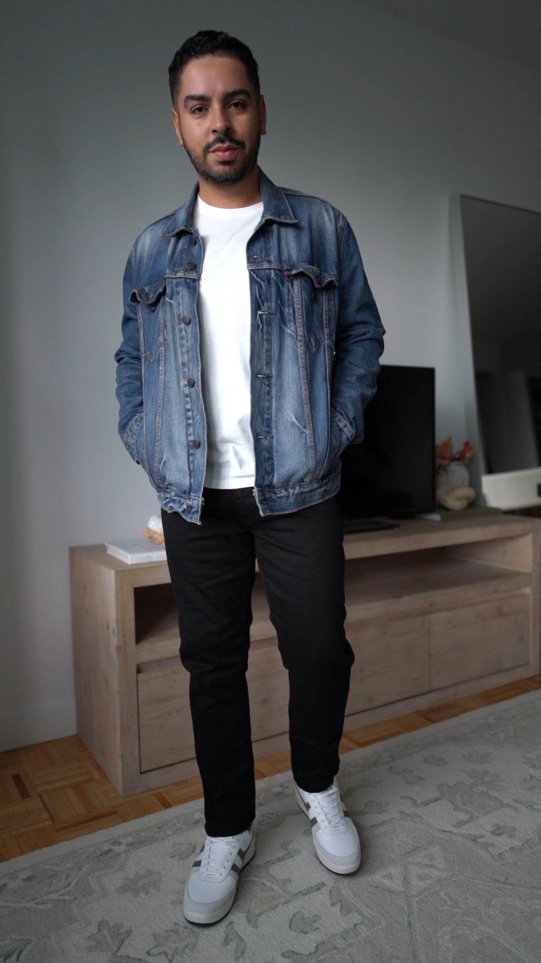 Mens casual denim jacket outfit. 
Jeans size 34 tts. Sneakers size 10 tts. Denim jacket size L. 

#mensfashion #menswear #mensstyle #denimjacket #mensjeans 

#LTKSeasonal #LTKunder100 #LTKmens