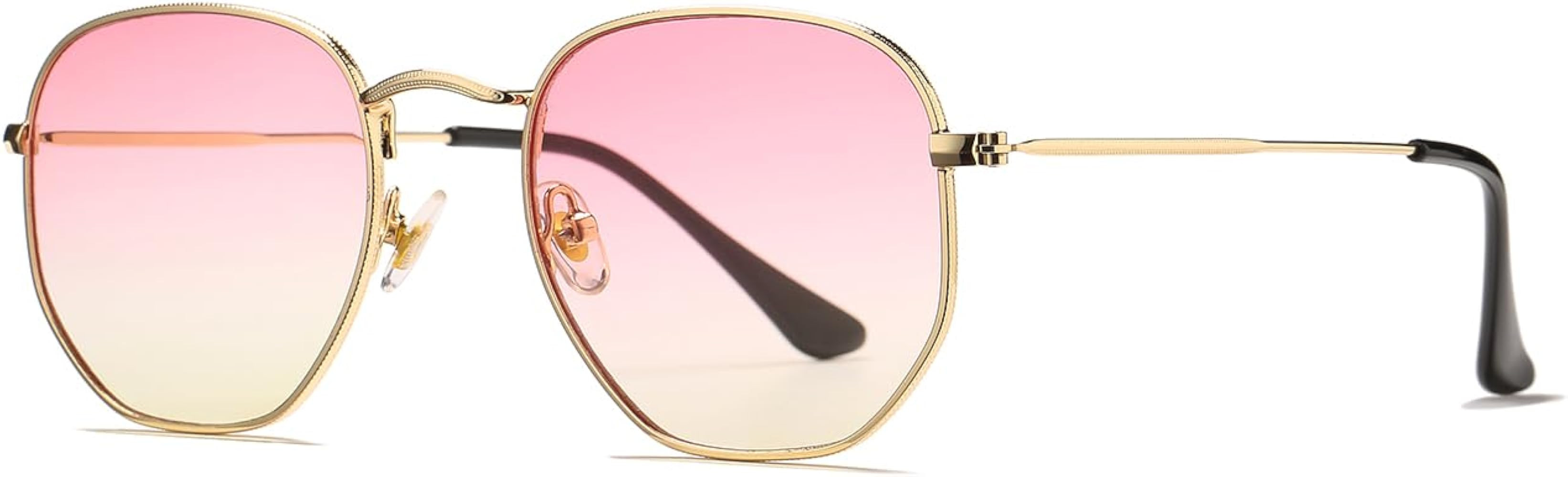 HJSTES Small Polarized Sunglasses Women Men Trendy Hexagonal Metal Frame Mirrored Lens UV Protect... | Amazon (US)