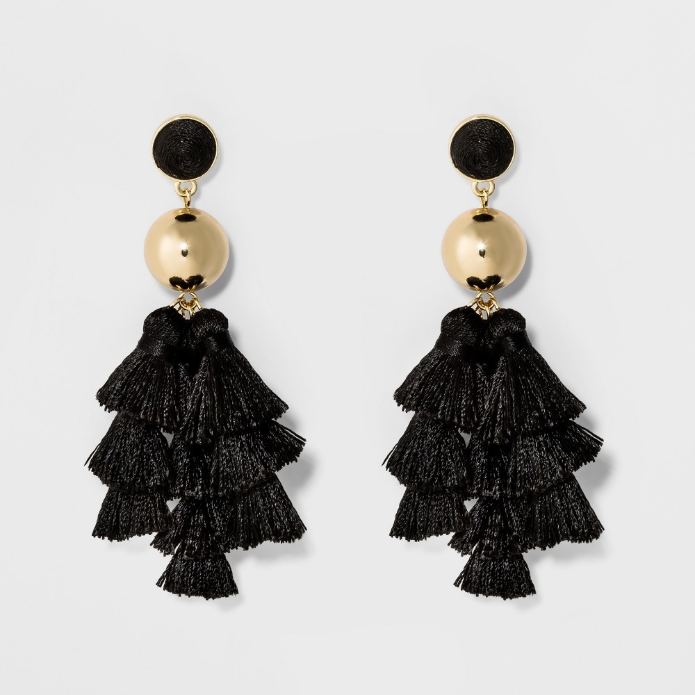 Sugarfix by BaubleBar Multi Tassel Drop Earrings - Black, Girl's | Target