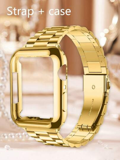 2pcs Stainless Steel Metallic Apple Watch Band, Easy To Disassemble And Adjust, Compatible With Apple Watch Series 10 9 8 7 6 5 4 3 2 1, 38mm 40mm 41mm 42mm 44mm 45mm 46mm 49mm, With TPU Protective Case And Screen Protector, For Men And Women | SHEIN