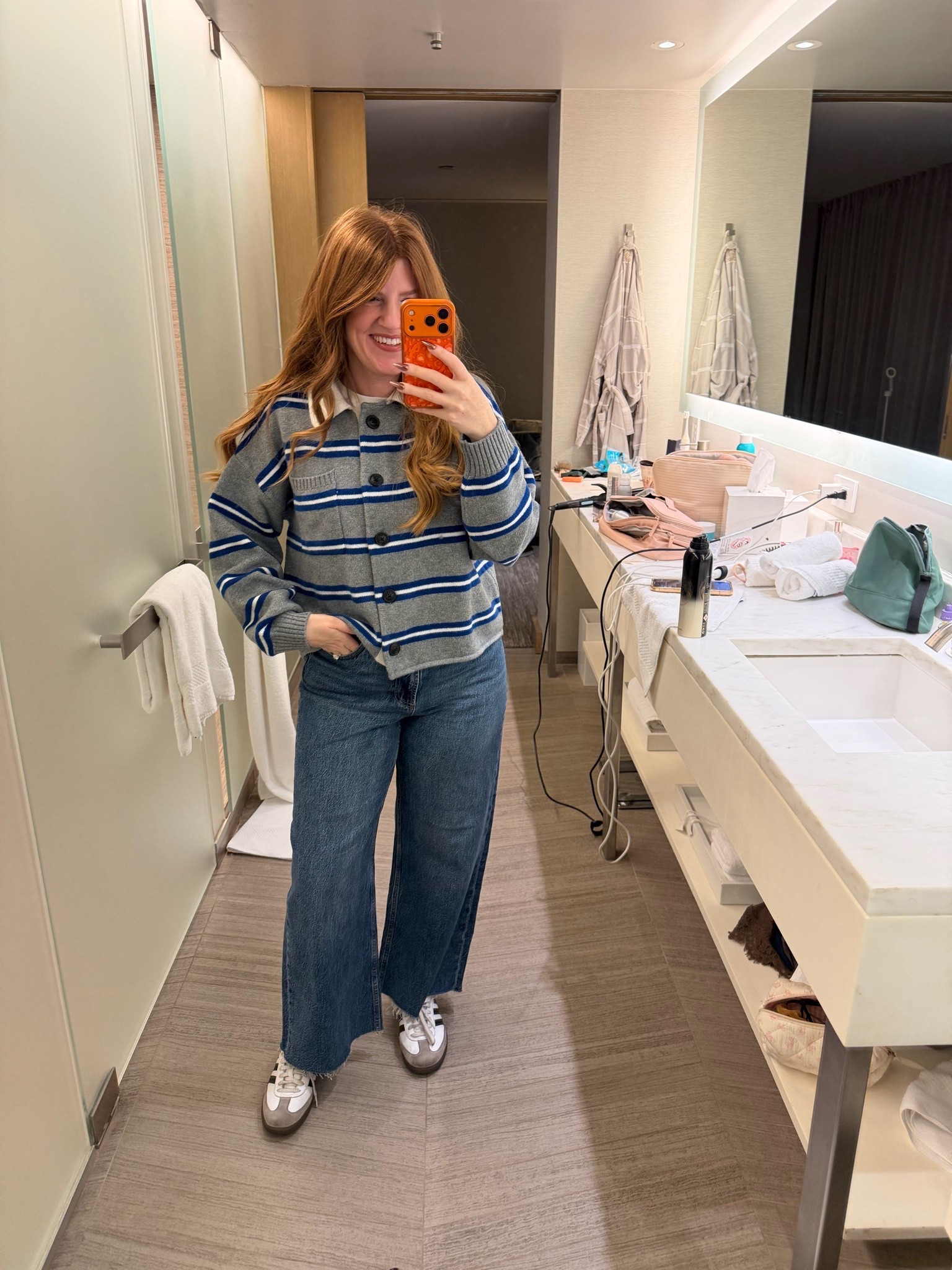 The cutest striped cardigan sweater wearing size small.
