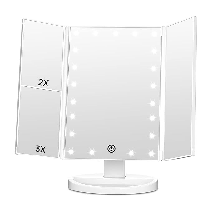 FASCINATE Trifold Vanity Mirror with Lights, Lighted Makeup Mirror 2X/3X Magnification, 21 LED To... | Amazon (US)