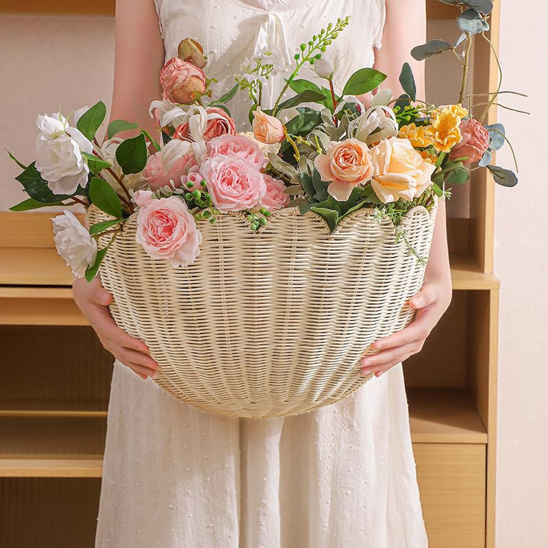 Scalloped Hanging Wicker Baskets for Wall, Scalloped Home Decor, Hanging Woven Rattan Wall Basket... | Amazon (US)