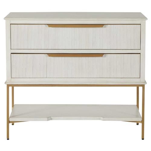 Gabby Riggs French Country White Ribbed Oak Wood 2 Drawer Nightstand | Kathy Kuo Home