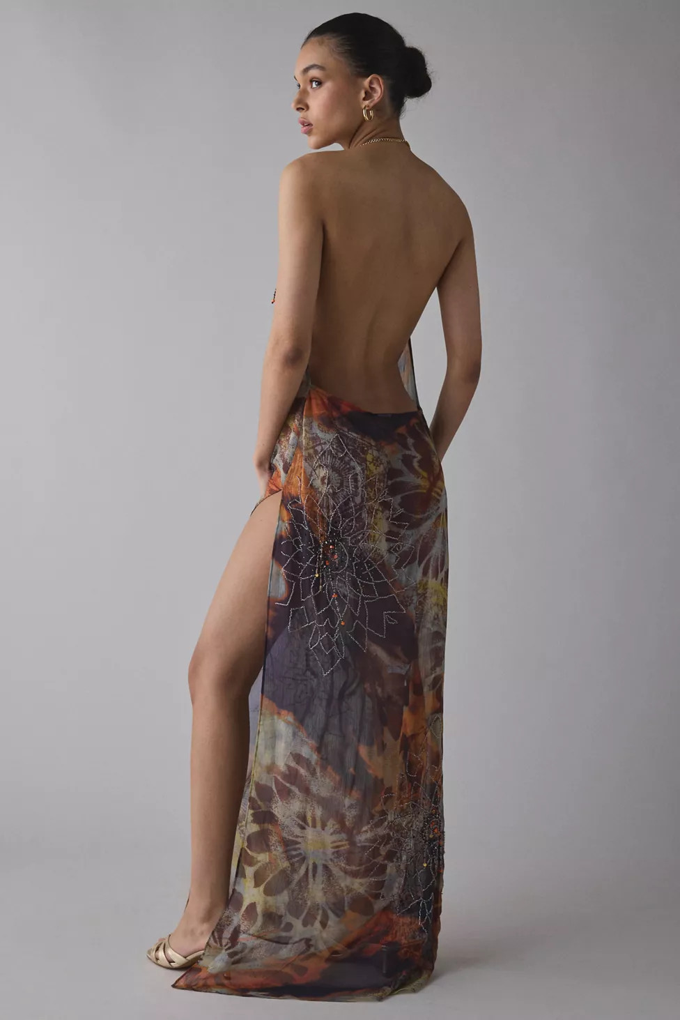 Jaded London Dahlia Cowl Neck Hand-Beaded Chiffon Maxi Dress | Urban Outfitters (US and RoW)