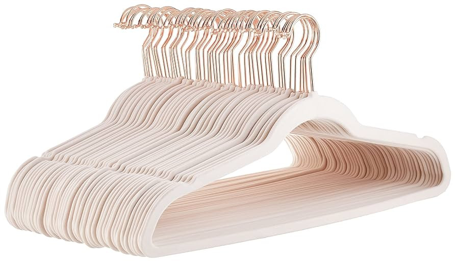 Amazon Basics Slim Velvet, Non-Slip Suit Clothes Hangers, Pack of 50, Blush Pink/Rose Gold | Amazon (US)