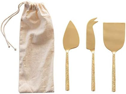 Creative Co-Op 6-1/2"L Stainless Steel Cheese Knives w/Hammered Handle, Gold Finish, Set of 3 in Dra | Amazon (US)