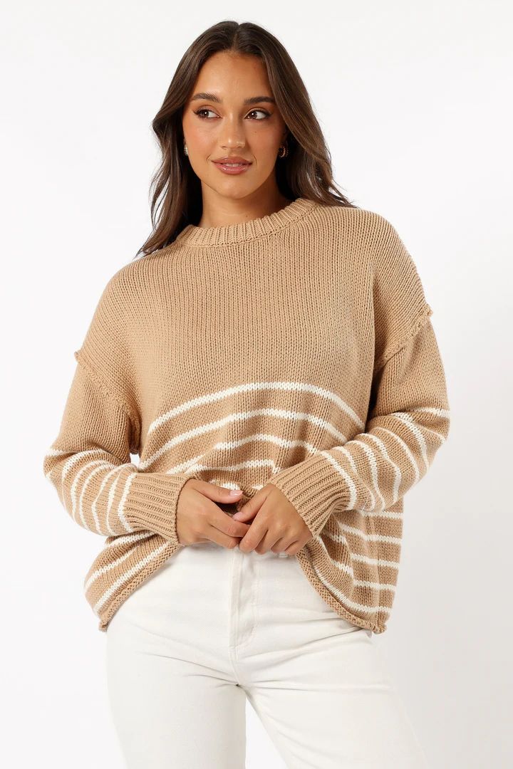 Tenzie Stripe Knit Sweater - Mocha Cream | Petal & Pup (US)