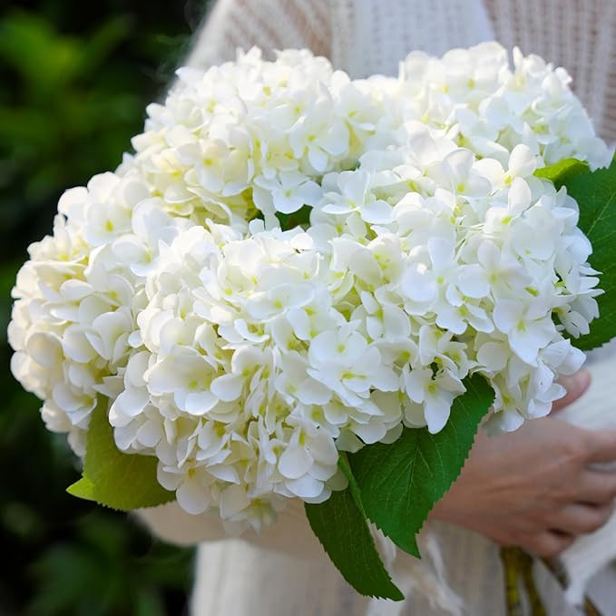 5pcs Realistic Fake White Flowers Artificial Silk Hydrangea Flowers Artificial Flowers Faux Hydra... | Amazon (US)