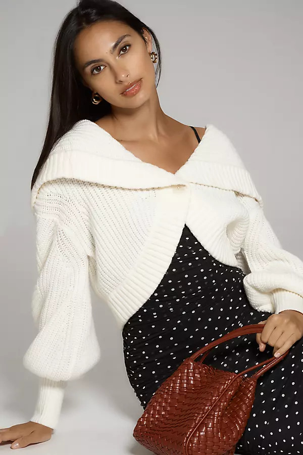 Maeve Cropped Bishop-Sleeve Cardigan Sweater | Anthropologie (US)