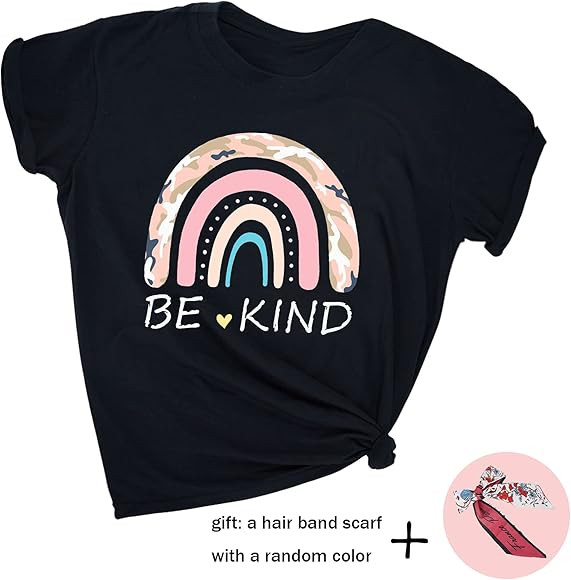 Be Kind T Shirt Women Camo Rainbow Funny Graphic Cute Summer Teacher Inspirational Tees Tops | Amazon (US)