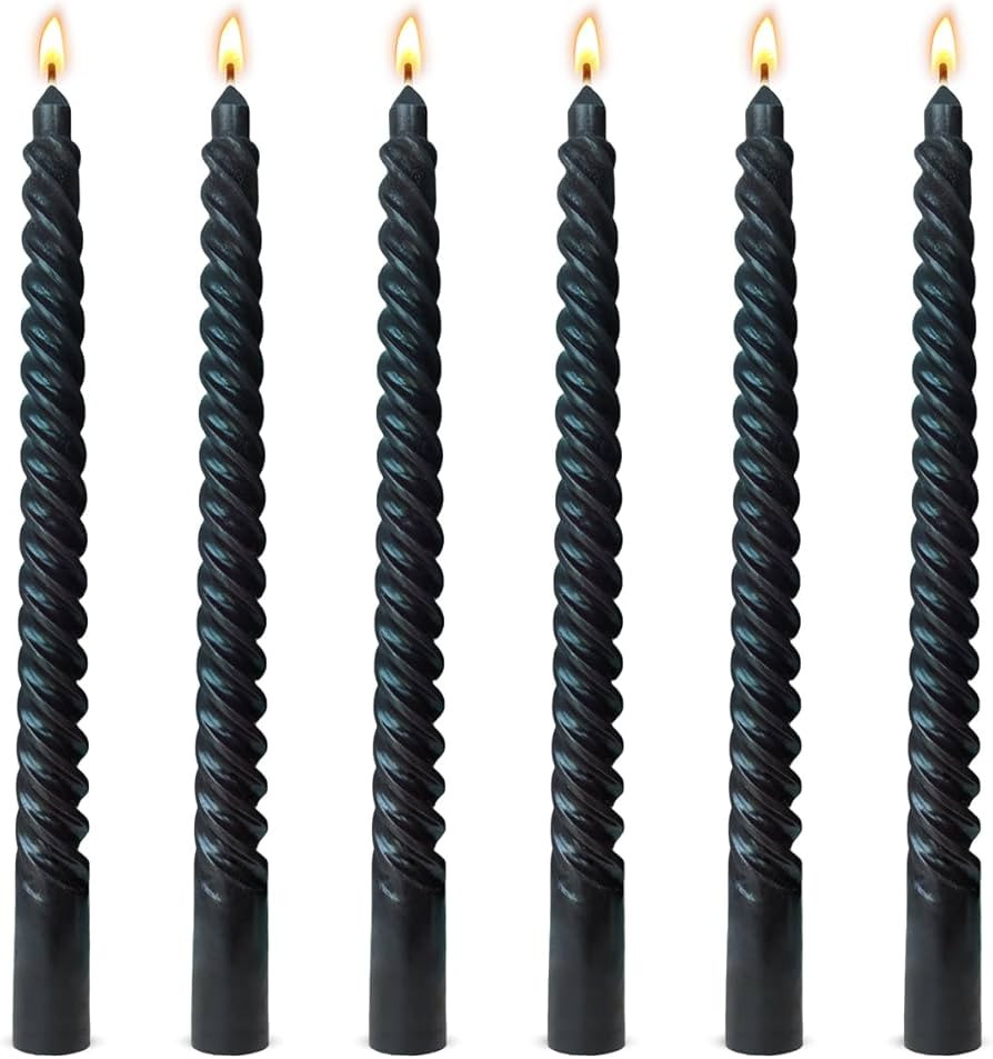 6 Pack 10 Inch Black Spiral Taper Candles for Halloween Wiccan and Pagan Rituals, Unscented Dripl... | Amazon (US)