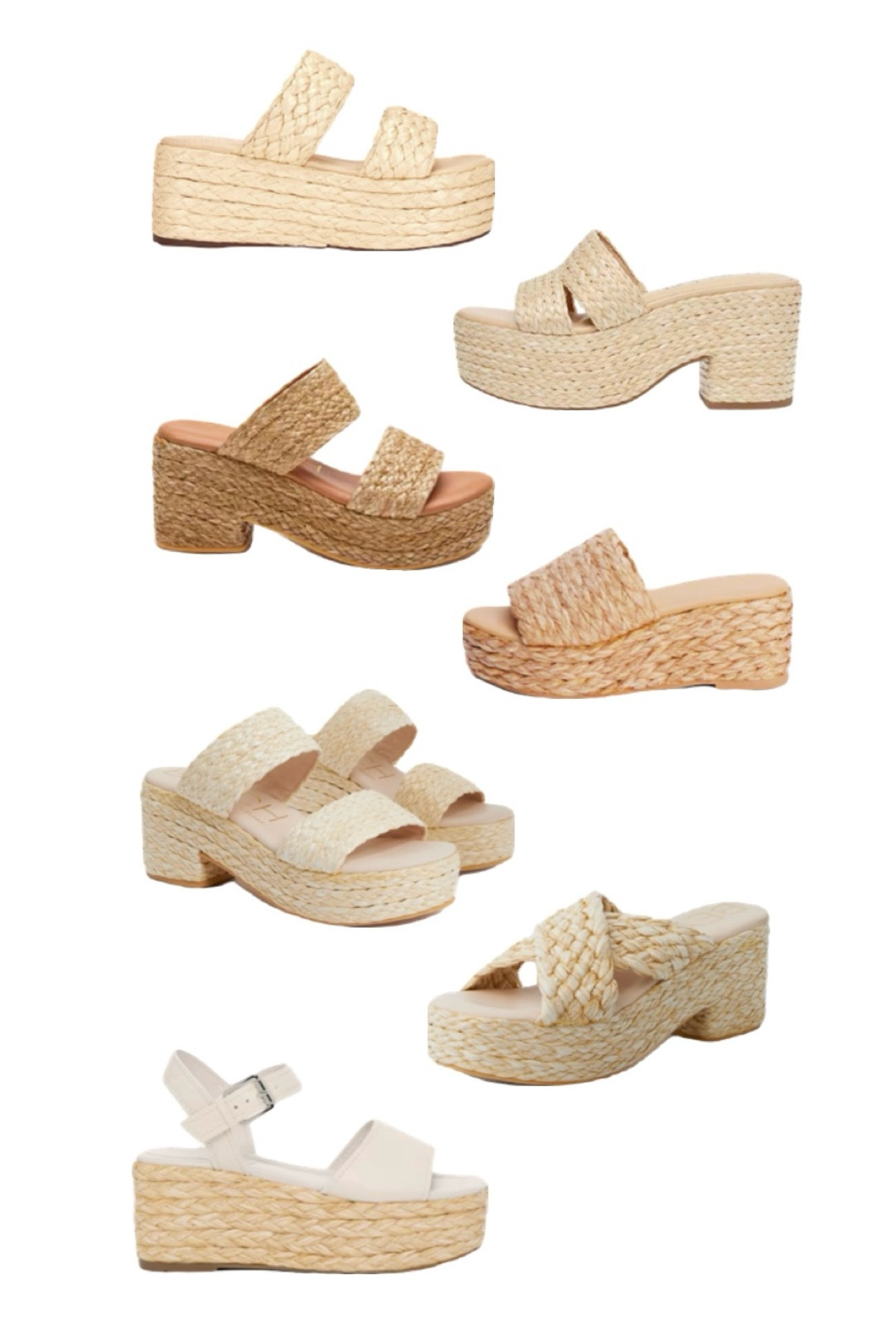 Cute woven platform sandals and heels! The top right are the ones I’m always wearing, the rest are super cute more affordable options!! #shoes #sandals #platforms #wovensandals #espadrilles 

#LTKFindsUnder50 #LTKSeasonal #LTKShoeCrush