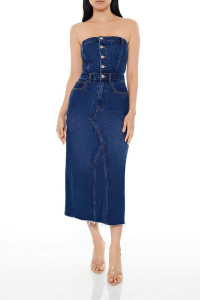 Button-Front Denim Tube Dress | Forever 21