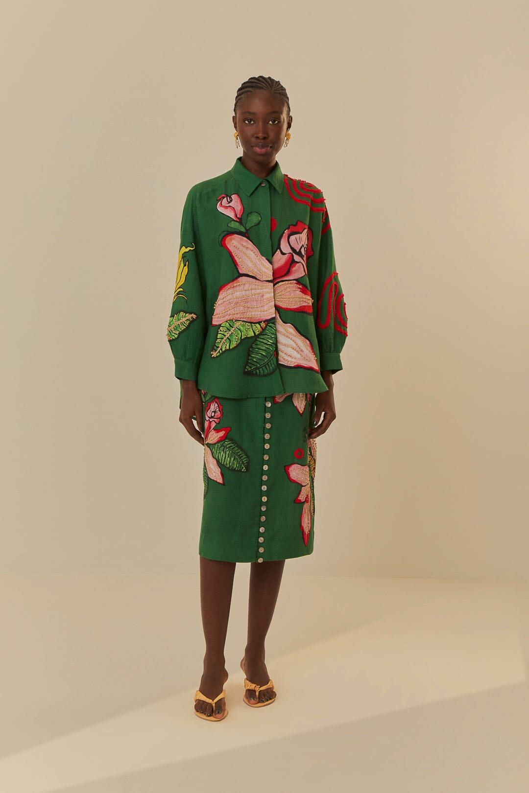 Green Pollen Midi Skirt | FarmRio (US)