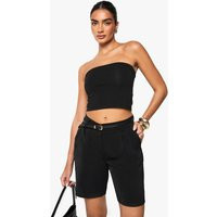 boohoo Women's Woven Bermuda Shorts in Black | Size: 4 | Polyurethane/Woven | boohoo (US & Canada)