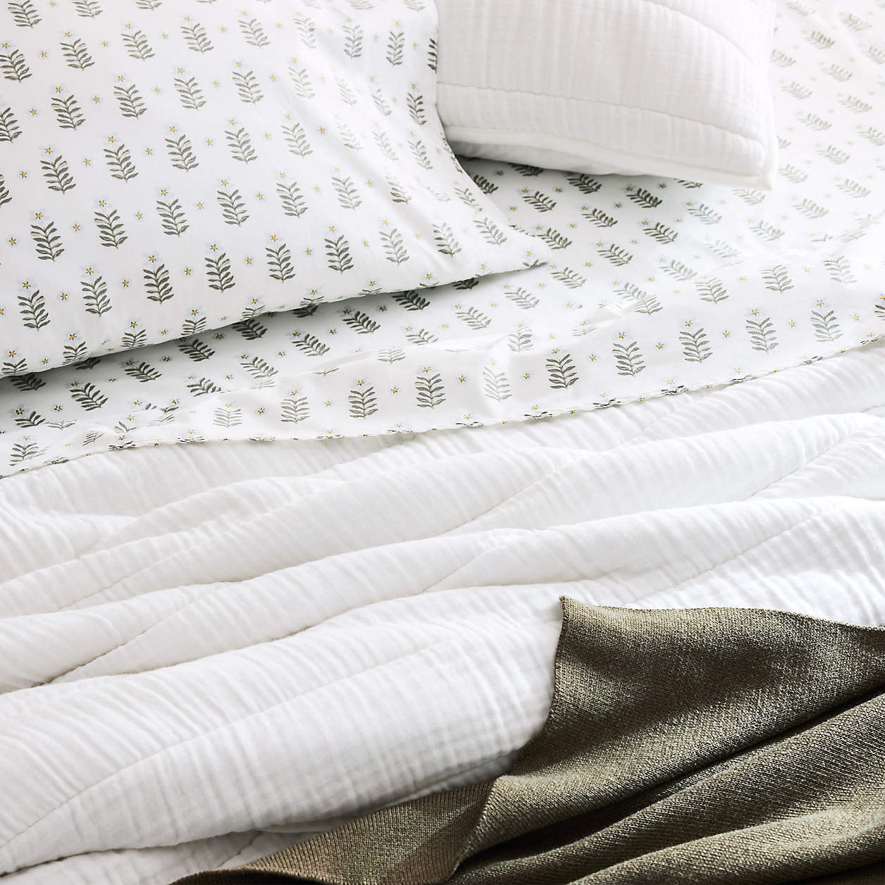 Favorite Washed Organic Cotton Floral Stem King Bed Sheet Set + Reviews | Crate & Barrel | Crate & Barrel