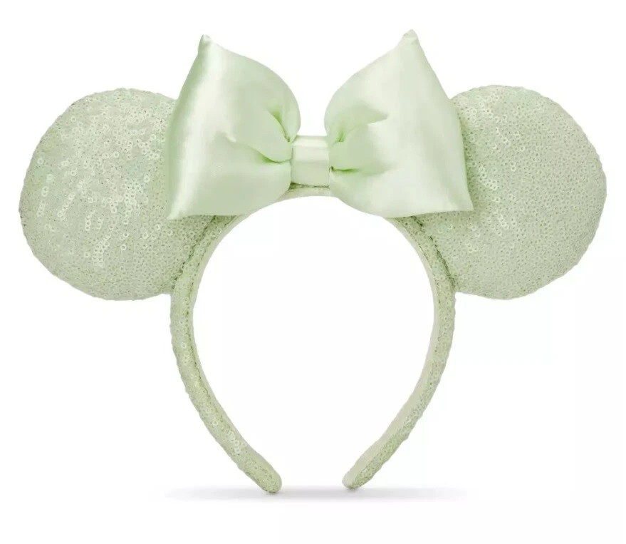 NWT~ Disney Parks Mint Green Sequin Minnie Mouse Ears w/ Bow Headband | eBay US