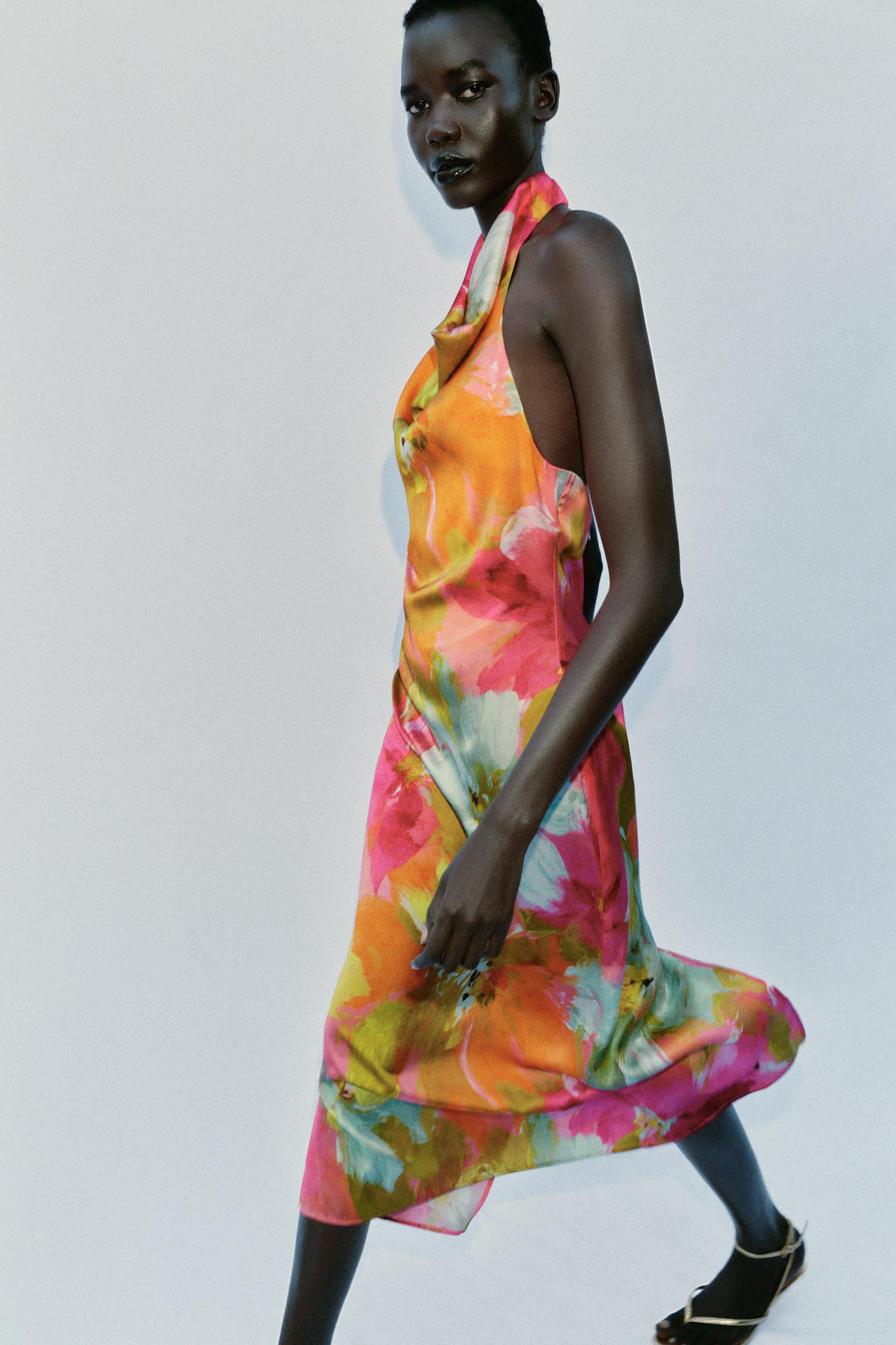 PRINTED SATIN EFFECT MIDI DRESS | Zara US