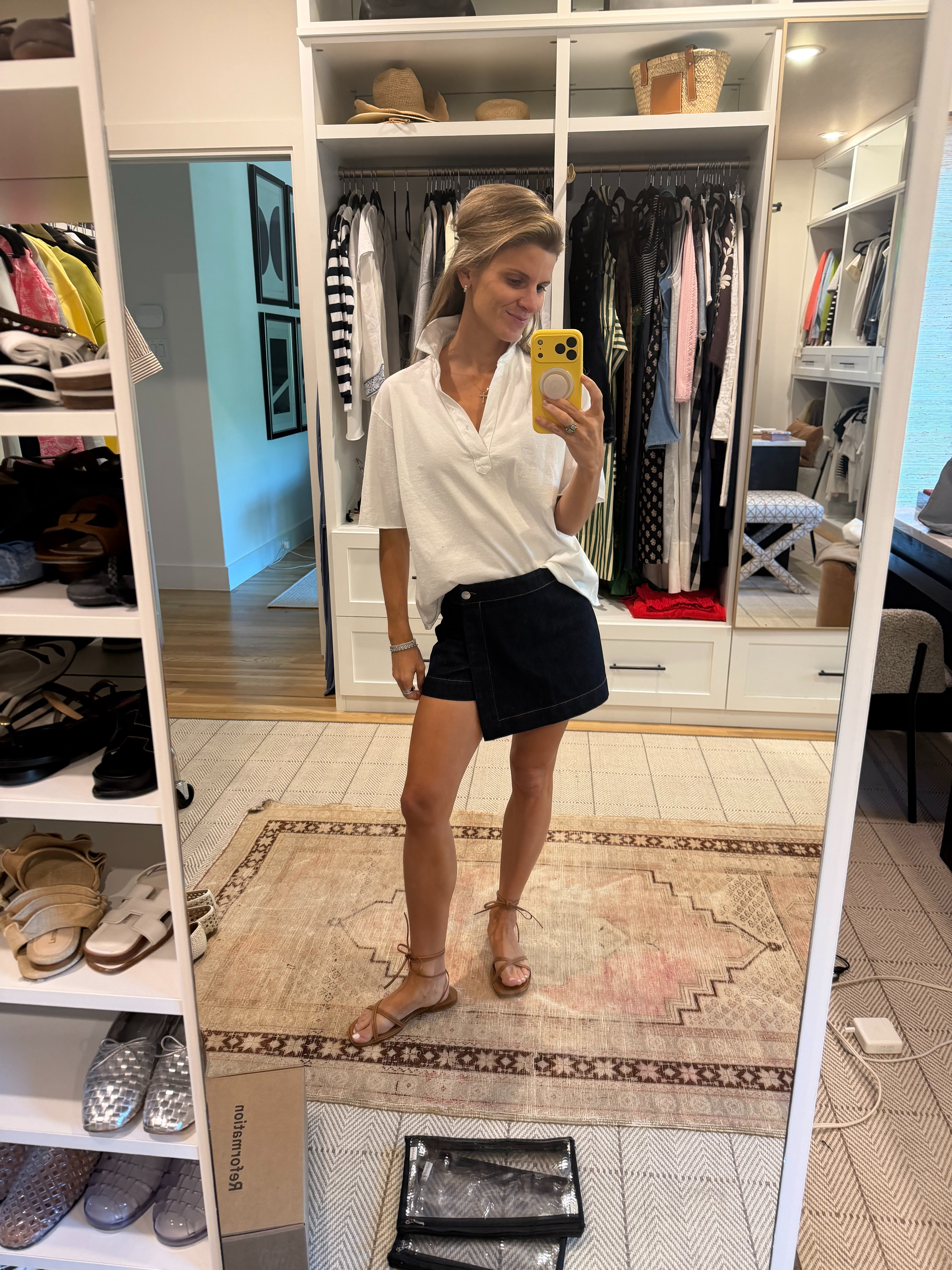 Madewell denim wrap skort and frank & eileen collared blouse 

 