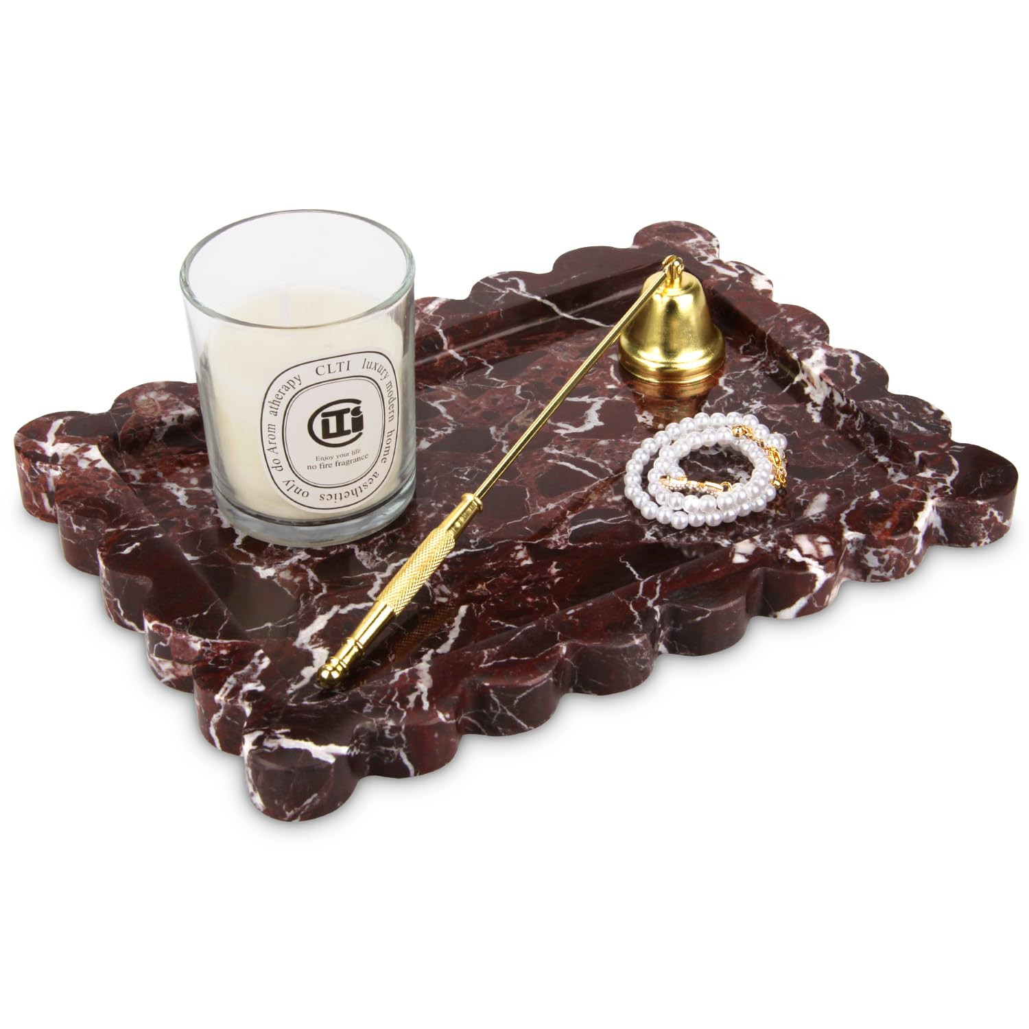 Scalloped Marble Decorative Tray,Luxury Natural Stone Bathroom Vanity Tray, Dresser Top Perfume C... | Amazon (US)