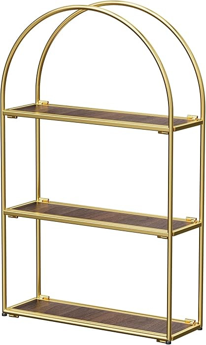 Crofy Gold Arched Frame Wall Shelf, Decorative 3 Tier Bathroom Wall Shelf with Walnut Finish Shel... | Amazon (US)