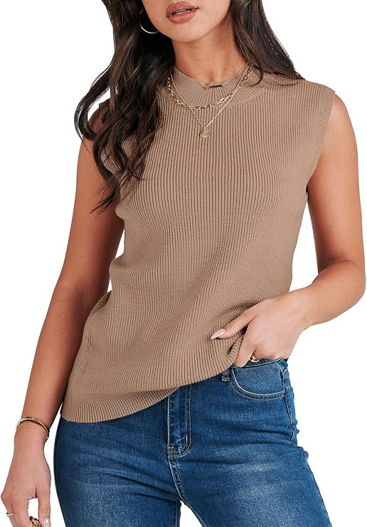 ANRABESS Women's Mock Neck Knit Sweater Vest Casual Sleeveless Summer Trendy Ribbed Pullover Tank... | Amazon (US)